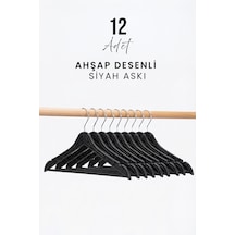 12 Adet Ahşap Desenli Siyah Plastik Elbise Askısı Kaymaz Döner Kancalı Sağlam Gömlek Ceket Askı Seti Diğer