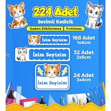 Sevimli Kedi Temalı Okul Kreş Kişiye Özel İsim Etiket Seti - Model 368 Çok Renkli