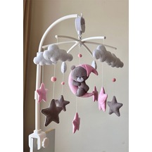 Pembe Gri Ayıcık Figürlü Kız Bebek Beşik Dönencesi Müzikli Ve Aparatlı