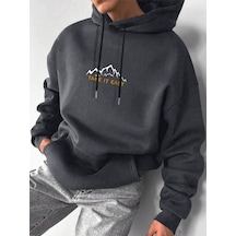 Startmore Gri Unisex Kadın/erkek Take Renkli Özel Baskılı Pamuklu Oversize Kapüşonlu
