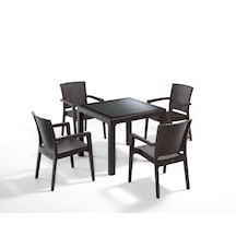 Kahverengi Rattan Dış Mekan Masa Sandalye Takımı - 4 Kişilik 90x9 Venge