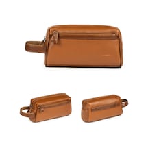 Mussen Unisex El Çantası Dopp Kit - Günlük & Traş Bakım & Makyaj Duş Çantası - 23x11x8cm Taba Taba