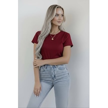 Hashtag Kadın Bisiklet Yaka Kısa Kollu Body Basic Tişört Viskon Kumaş Bordo