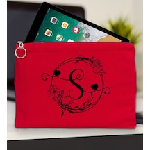 Bk Gift Kişiye Özel Harfli Kırmızı Tablet Çantası 30x21cm, Ipad Çantası, Baskılı Tablet Kılıfı