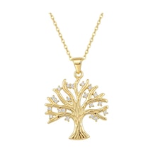 925 Ayar Gümüş Hayat Ağacı Zirkon Taşlı Kadın Kolye - Anlamlı Şık Takı Gold & Silver Seçenekli Altın - 910266854 Altın