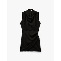 Koton Drapeli Kolsuz Degaje Yaka Mini Elbise Siyah 6wak80039uw Siyah
