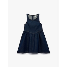 Koton Askılı Bisiklet Yaka A Form Pamuklu Fermuarlı Bol Kalıp Denim Elbise Koyu İndigo 6skg80010ad Koyu Indigo