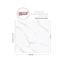 60x60 Cm Kendinden Yapışkanlı Duvar,banyo,tezgah Arası Beyaz Mermer-12 Adet 1091-60-12