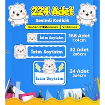 Sevimli Kedi Temalı Okul Kreş Kişiye Özel İsim Etiket Seti - Model 345 Çok Renkli