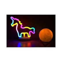 Sevimli Renkli Neon Unicorn Ve 3d Küre Stantlı, Pil + Kablo&apos Lu Gece Lambası Çocuk Odası Festival Parti Dekorasyon .