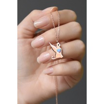 Papatya Silver 925 Ayar Gümüş Opal Taşlı Kanatlı Kedi Kolye