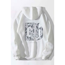 Altamira Unisex Beyaz Eh Sırt Baskılı Oversize Kapşonlu Sweatshirt 001