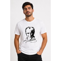 Westicgiyim Atatürk Baskılı Beyaz Tişört Kadın Unisex %100 Pamuk Rahat Kalıp Günlük T-shirt