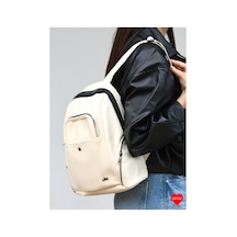 Jara Bag Jara Freya Yıkama Deri Sırt Çantası Krem Büyük Boy Jara17-7