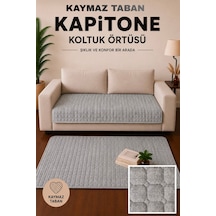 Kare Desenli Tek Parça Kaymaz Taban Kapitone Koltuk Örtüsü Çekyat Kanepe Örtüsü 70x190 Gri Gri