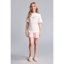 Defacto Regular Fıt Şortlu 2li Ekru Pijama Takımı Kız Çocuk I1574a826smer2 Ekru-er2