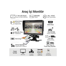 7" İnç Ayaklı Araç İçi Ön Kamera Ve Okul Taşıtı Monitörü Hd Led Panel Çift Kamera Girişli Vga Ses Girişli 12v-24v