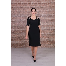 Nidya Moda Büyük Beden Siyah Abiye Elbise-4155S Kadın Siyah
