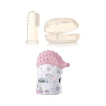 Diş Kaşıyıcı Eldiven Kirpi Pembe + Bebek Parmak Diş Fırçası, Saklama Kutulu, Doğumdan İtibaren Genel