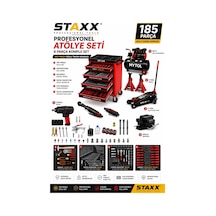 Staxx Str185kom 185parça Dolu Takım Arabası 50 Lt Kompresör 3ton Kriko Sehpa Mengene Havalı Bijon
