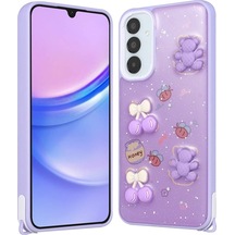 Samsung Galaxy A14 İle Uyumlu Kılıf Parlayan Sıvılı Simli Kabartma Figürlü Kapak