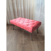 Kapitoneli Ayak Ucu Kapı Önü Antre Bench Puf Gümüş Ayak 90 45 Pembe