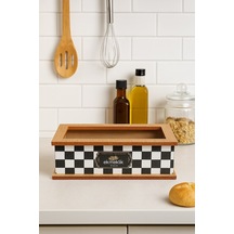 Damalı Yazılı Ahşap Ekmek Sepeti Siyah