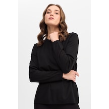 Desen Triko Kadın Basic Sıfır Yaka Kazak 0242308 Siyah