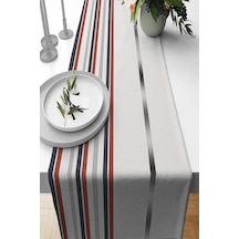 Ekru Çizgi Desenli Premium Masa Örtüsü Runner Rnr468n11