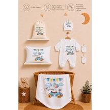 Pia Baby İsme Özel Hastane Çıkışı %100 Pamuk Erkek Bebek Organik Baskılı Tulum Set Keseli Hediyelik 2071tybk0x Krem