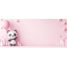 Pembe Balonlu Panda Çocuk Odası Poster Duvar Kağıdı