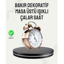 Mey İthalat Nostaljik Büyük Boy Metal Masa Saati Bronz Kaplama Ve Yüksek Sesli Alarm Bakır