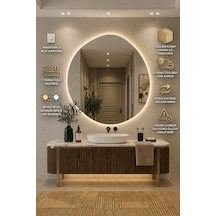 Arya Asimetrik Ledli Ayna Dokunmatik Modern Banyo Aynası Şık Tasarım Konsol Aynası Dekoratif Duvar Aynası Beyaz Günışığı Led 120 X 120