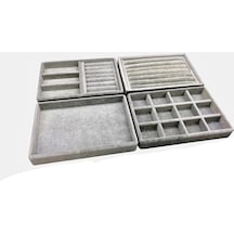 Yerli Üretim Süet Kumaş Gri Renk 4 Lü Takım Çekmeçe İçi Takı Standı Çok Renkli