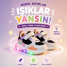 Promax Kız Çocuk Işıklı Cırtlı Bebe Spor Ayakkabısı 22-25 Siyah-pembe