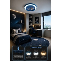 Astronot 2 Katlı Modern Tasarım Uzaktan Kumandalı Dimmerli Gece Modlu 3 Renk Ledli Plafonyer Ledli Avize Çoçuk Odası Avizesi-çap 50 Cm Mavi50 Mavi50