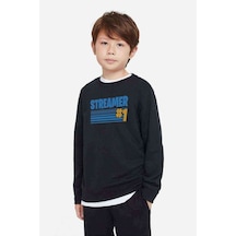 Tshirthane Fortnite Streamer Fortnıte Baskılı Unisex Çocuk Siyah Sweatshirt
