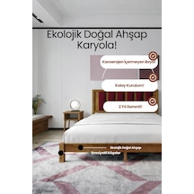 Ori On Model Bordo Puf Başlıklı Masif Ahşap Karyola Kolay Kurulum Fırınlanmış İthal Sibirya Çamı 140x200 Yatak Uyumlu - Ceviz