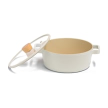 Fika Cam Kapaklı Alüminyum Döküm Tencere 24 Cm X 10 Cm Ekru