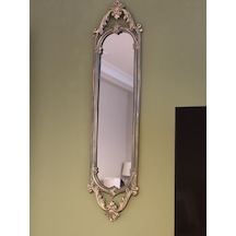 Uzun Oval Dekoratif Duvar Aynası Haki Yeşil & Eskitme Altın Varaklı 80x20 Cm Naturel