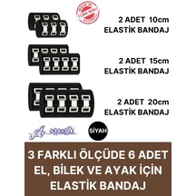 Elastik Bandaj Seti 6 Lı 2x10cm-2x15cm-2x20cm 12 Klipsli 4,5 Metreye Kadar Uzar, Spor Ve Günlük Kullanım Siyah