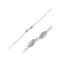 6,5 Mm Yaprak Detay Taşlı Doğal İnci Bileklik 18 Cm / Beyaz Beyaz Beyaz Altın
