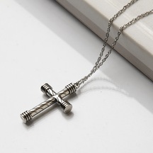 Çizgi Desenli Silindir Haç Işareti Erkek Kolye Çelik Takı K24 T5 Çelik