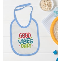 Bk Kids Good Vibes Only Tasarımlı Mavi Bebek Mama Önlüğü Mavi