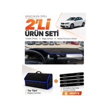 E-biz Seat Toledo 2013-2017 Uyumlu Torpido Örtüsü + Tay Tüyü Bagaj Çantası - Siyah-mavi - Se007