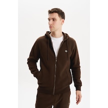 AR-MA Arma Erkek Sweatshirt Büyük Beden 3 İplik Kalın Kumaş Kapüşonlu Fermuarlı Cepli %70 Pamuk %30 Polyester K30324801502 Kahverengi