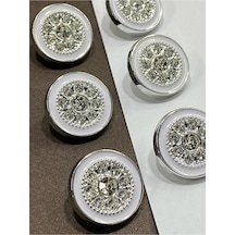 Taşlı Düğme /beyaz Mineli Gümüş Metalize / 6 Lı Set / 2,2 Cm
