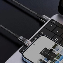 Şeffaf Uçlu Apple iPhone Uyumlu 45w Usb Hızlı Ve Dayanıklı Şarj Ve Data Işıklı Örgü Kablo 1 Metre