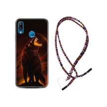 Huawei P20 Lite Kılıf Rasta Boyun Askılı Fire Wolf 1602 Siyah