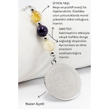 Çelik Ayetel Kürsi Nazar Ayeti Araba Dikiz Ayna Süsü, Doğal Taşla